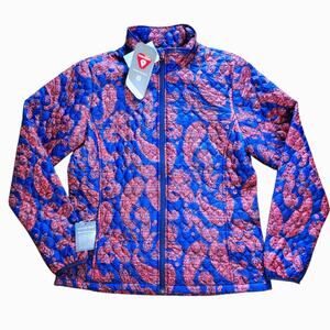 Lands' End Quilted Jacket packable blue and red paisley size M NWT